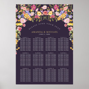 Sittdiagram för färgat Vår Wildblomma Bröllop Poster