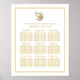Sittdiagram för fjäril i Guld vid vintage Glitter Poster