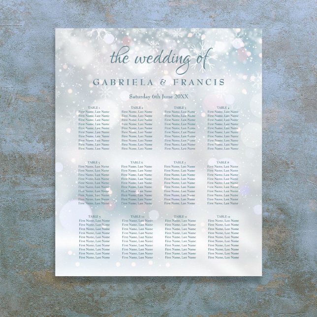 Sittdiagram för första Snöflingor Bröllop Poster (First Snowflakes Winter Wedding Seating Chart)