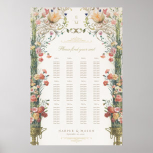 Sittdiagram för Garden Elegance Blommigt Bröllop Poster