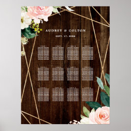 Sittdiagram för geometrisk Blommigt Rustic Wood Br Poster