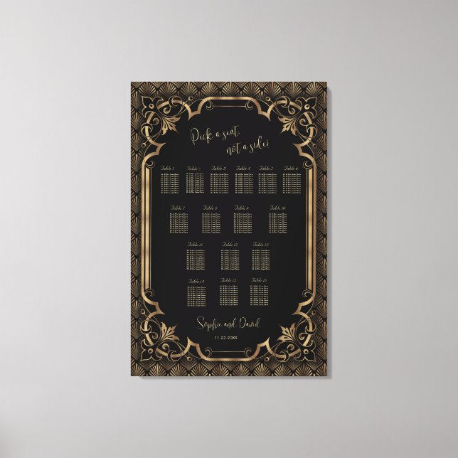 Sittdiagram för Glam Guld Black Bröllop Canvastryck (Framsida)