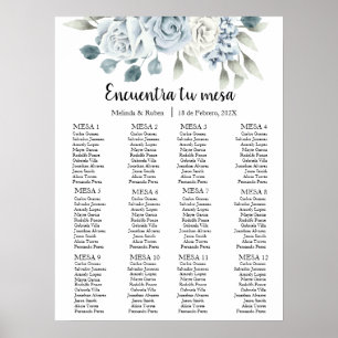 Sittdiagram för grönblå blomma bröllop poster