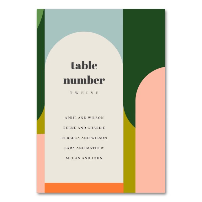 Sittdiagram för Groovy Retro Arch Abstrakt Bröllop Bordsnummer (Framsidan)