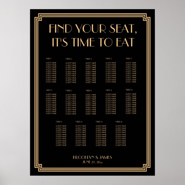 Sittdiagram för guld och svart konsthandling Bröll Poster (Framsidan)