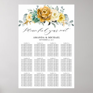 Sittdiagram för Gult Blommigt Sage Bröllop Poster