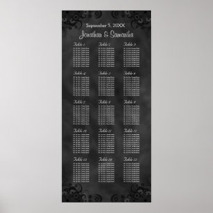 Sittdiagram för Hibiscus Black 15 Bord Bröllop Poster
