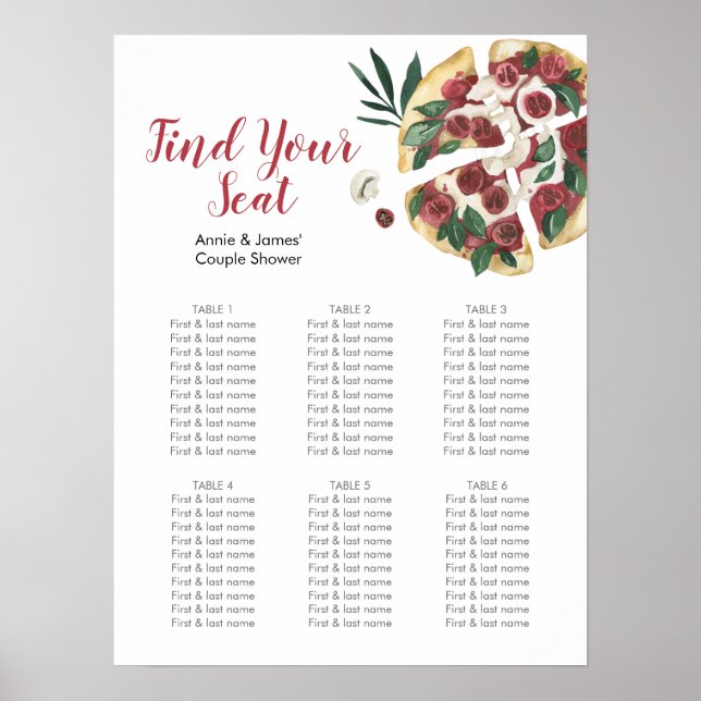 Sittdiagram för italienska Pizza Party Poster (Framsidan)