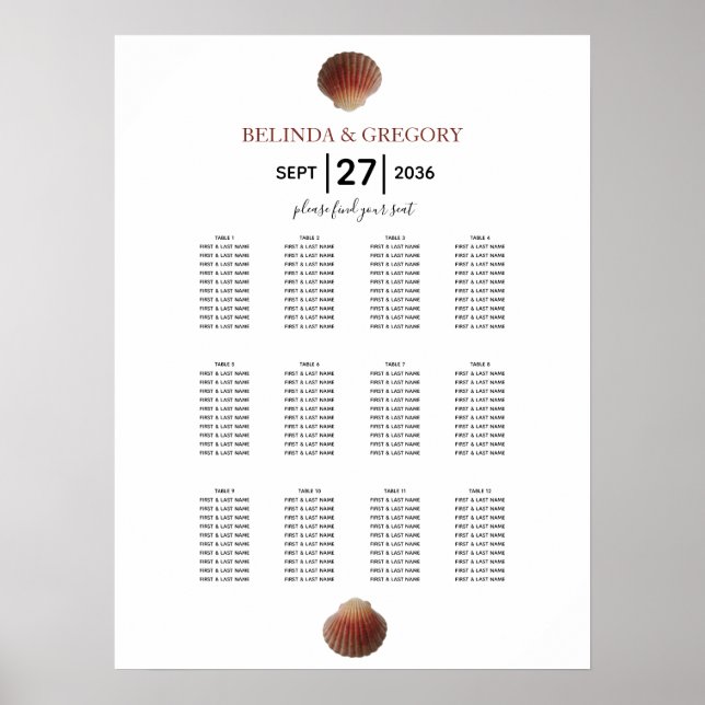 Sittdiagram för kammusslor i Bröllop Poster (Framsidan)