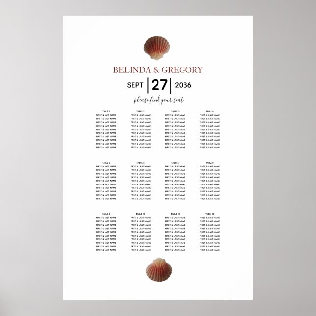 Sittdiagram för kammusslor i Bröllop Poster (Framsidan)