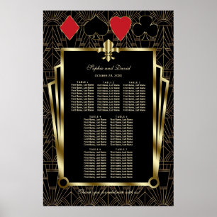 Sittdiagram för kasino Royale Guld Art Deco Bröllo Poster