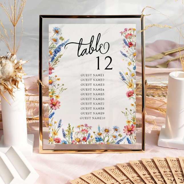 Sittdiagram för land Wildblomma Bröllop Bord (Table number with guest seating list from Country Wildflower Wedding Collection by Darling & May)