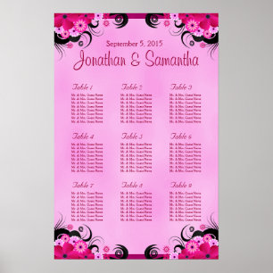 Sittdiagram för lätt Fuchsia-Blommigt Bröllop 9 Bo Poster
