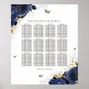 Sittdiagram för Magic Navy & Guld Ro Bröllop Poster
