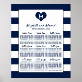 Sittdiagram för modern Chic Navy och White Bröllop Poster