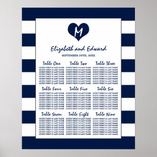Sittdiagram för modern Chic Navy och White Bröllop Poster