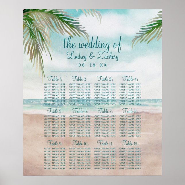 Sittdiagram för Öns Breeze Beach Wedding Bord Poster (Framsidan)