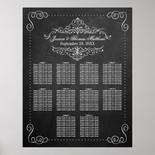 Sittdiagram för Ornate Flourish Chalkboard Bröllop Poster