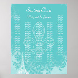 Sittdiagram för Paris Eiffel Aqua Vintage Damask Poster