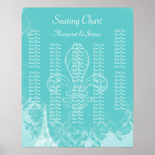 Sittdiagram för Paris Eiffel Aqua Vintage Damask Poster