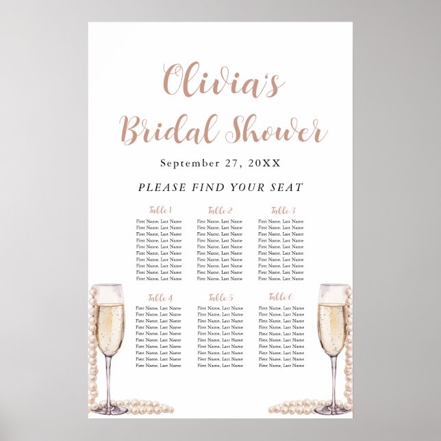 Sittdiagram för pärlor och Möhippa av prosecco Poster (Framsidan)