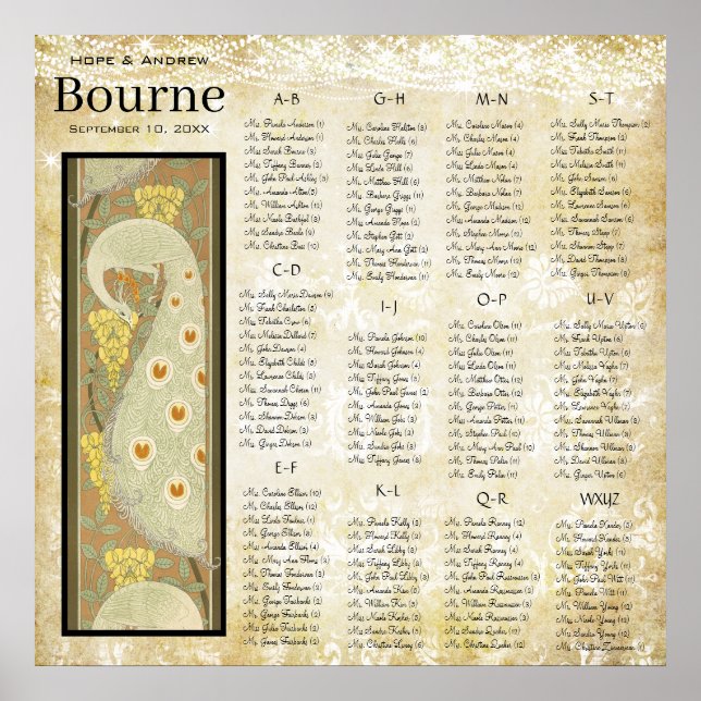 Sittdiagram för Peacock Bröllop i ART DECO Poster (Framsidan)