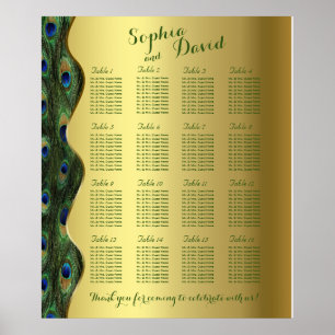 Sittdiagram för Peacock Bröllop i elegant Guld Poster