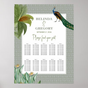 Sittdiagram för Peacock Tropical Grey Bröllop Poster