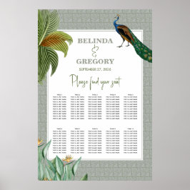 Sittdiagram för Peacock Tropical Grey Bröllop Poster