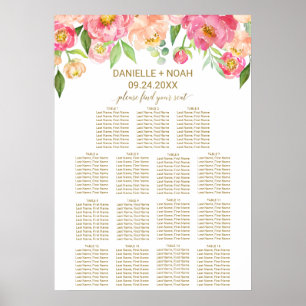 Sittdiagram för persikor och Rosa Peony Flowers Br Poster