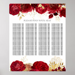 Sittdiagram för röd ros Bröllop eller Quinceanera Poster