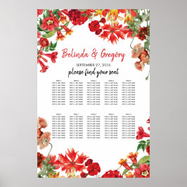 Sittdiagram för rödBlommigt Garden Flowers Bröllop Poster