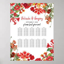 Sittdiagram för rödBlommigt Garden Flowers Bröllop Poster