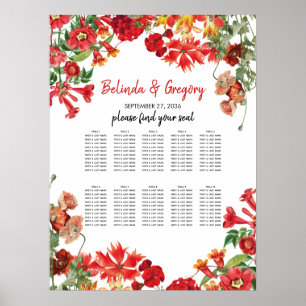 Sittdiagram för rödBlommigt Garden Flowers Bröllop Poster