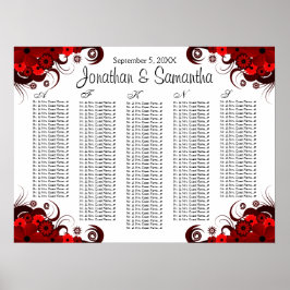Sittdiagram för rödBlommigt och vit Bröllop Bord Poster