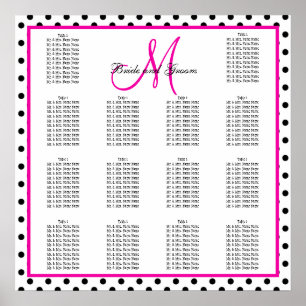 Sittdiagram för rosa Black Polka dots Bröllop Poster