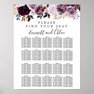Sittdiagram för Rosa Blommigt 20-Bord Bröllop Poster