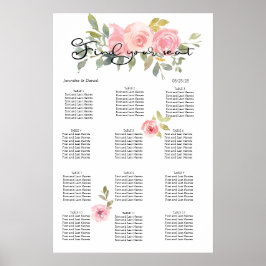 Sittdiagram för  Rosa-Blommigt för vattenfärg, lus Poster