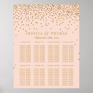 sittdiagram för Rosa och Guld-konfetti Bröllop Poster