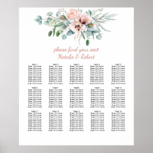 Sittdiagram för Rosa och ivoriansk Blommigt Poster