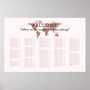 Sittdiagram för Rosa, världskarta över resetema Poster