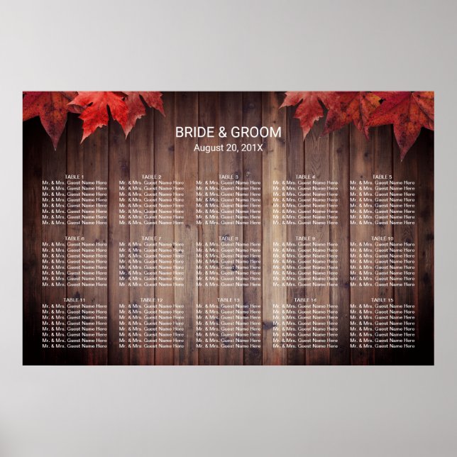 Sittdiagram för Rustic Autumn Bröllop 15 Bord Poster (Framsidan)