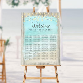 Sittdiagram för Rustic Beach String Ljus Bröllop Poster