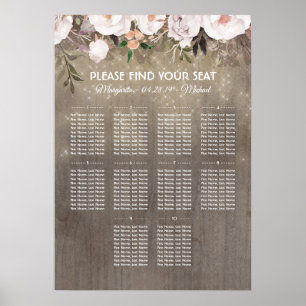 Sittdiagram för Rustic Blommigt Wood Bröllop Poster
