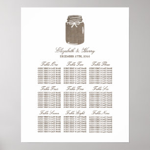 Sittdiagram för Rustic Burlap Mason Burk Bröllop Poster