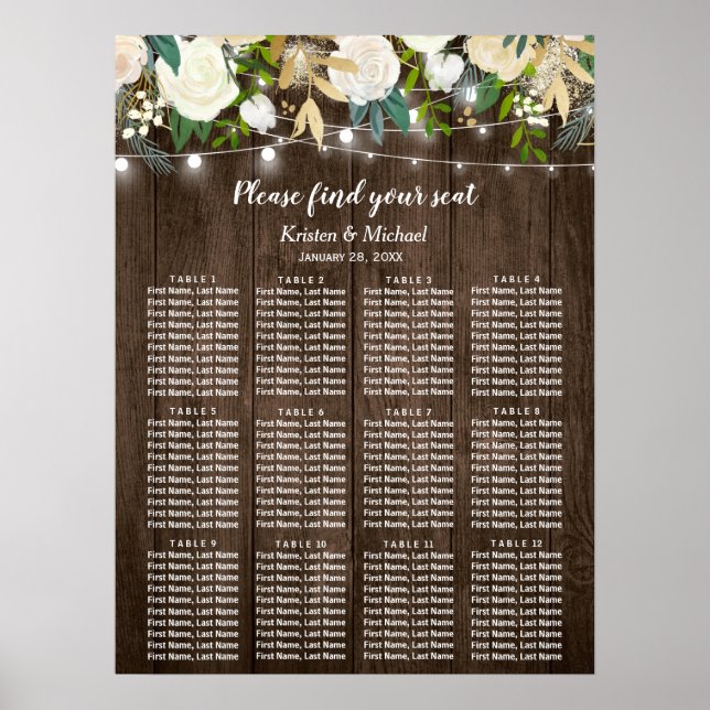 Sittdiagram för Rustic Land Chic Blommigt Bröllop Poster (Framsidan)