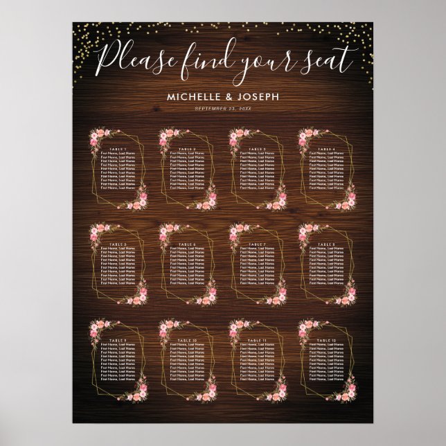 Sittdiagram för Rustic Wood Guld Rosa Blommigt Brö Poster (Framsidan)