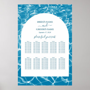 Sittdiagram för sjöfärgsblått havsbäcksbröllop poster