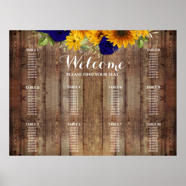 Sittdiagram för solros och marint Ro Bröllop Poster (Framsidan)