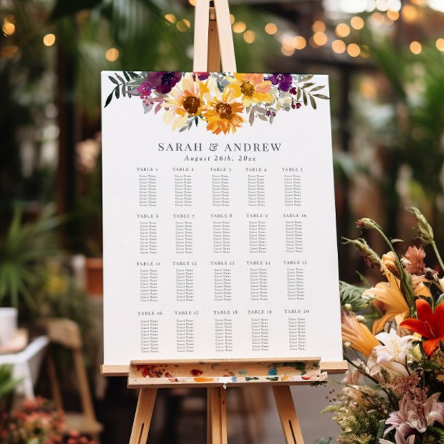 Sittdiagram för solrosblommor Blommigt Bröllop Poster (Skapare uppladdad)